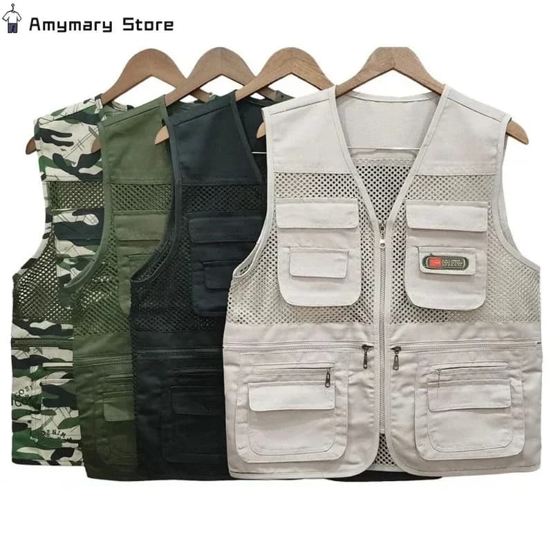 Veste légère homme été pêche multi-poches respirante pour voyage camping et travail