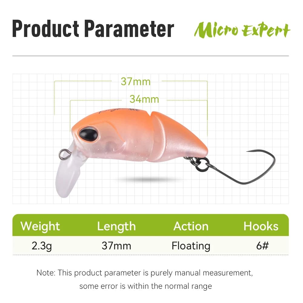 Leurre flottant S-shaped Kingdom Micro Minnow 2.3g 37mm pour la pêche de la truite et du black bass