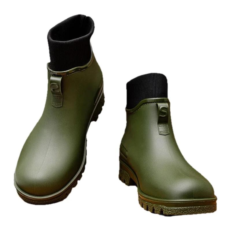 Bottes pluie mi-hautes anti-dérapantes pêche - Chaussures PVC doublées chaudes hiver polyvalentes assortiment