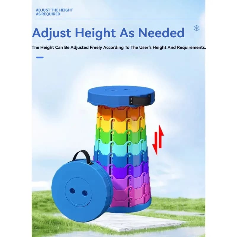 Tabouret pliant réglable en hauteur arc-en-ciel 2025 - PP portable pour camping et pêche