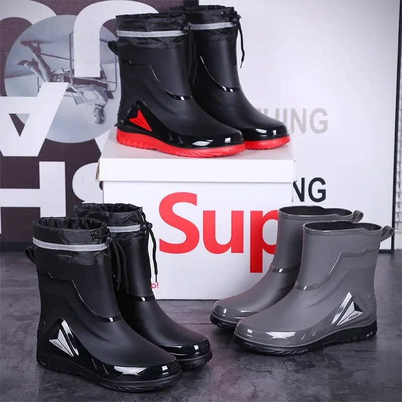 Bottes de pluie anti-dérapantes homme mi-mollet imperméables été sans glace