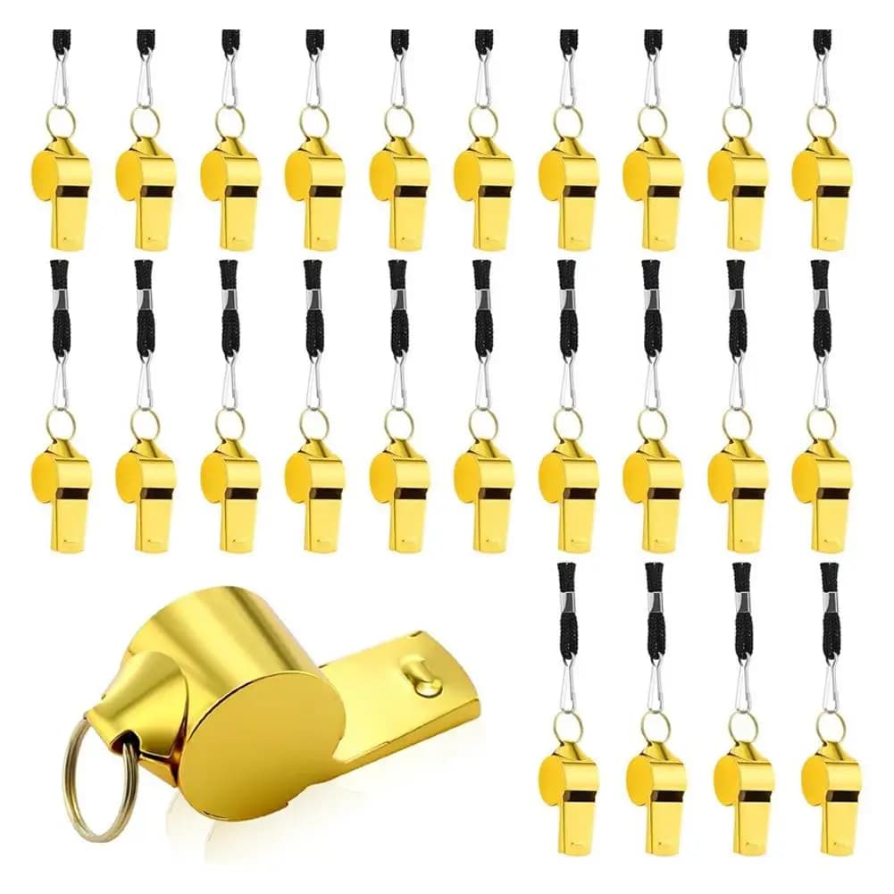 Sifflet métallique puissant avec cordon pour pêche outdoor - 25 pièces sécurité randonnée voyage