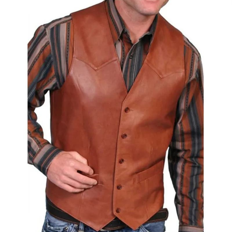 Veste en cuir rétro pour homme, manteau sans manches élégant et tendance pêche