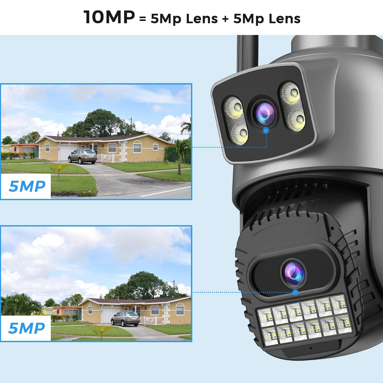 Caméra de surveillance extérieure WiFi 10MP 5K double objectif - Détection IA humaine PTZ automatique