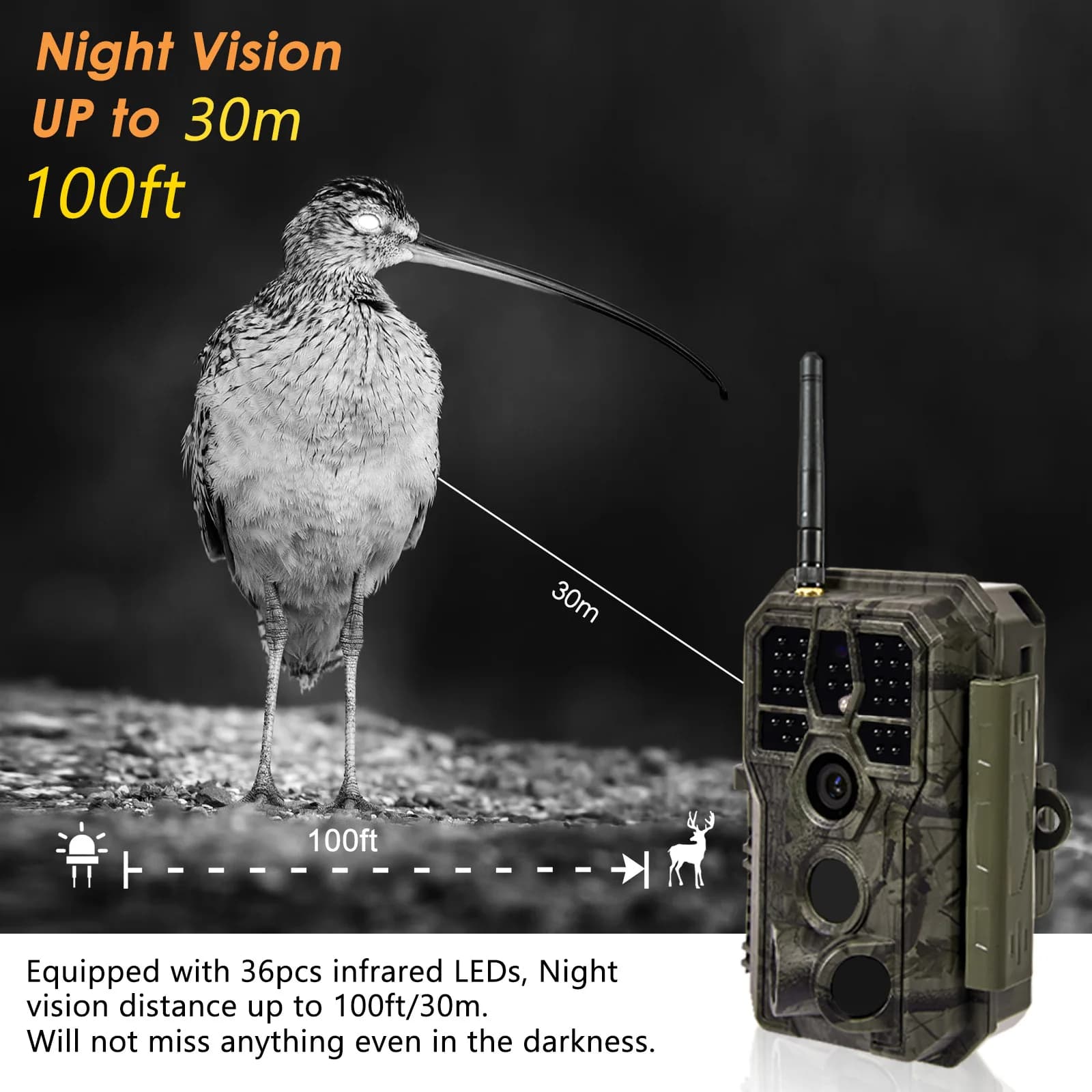 A280W caméra trail jeu 64MP WiFi avec LEDs sans lueur angle détection 120 degrés réglage application