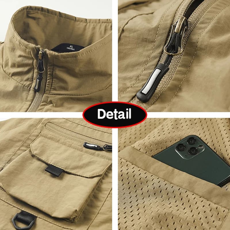Veste de pêche sans manches homme été 2024 légère respirante à multiples poches pour camping et extérieur