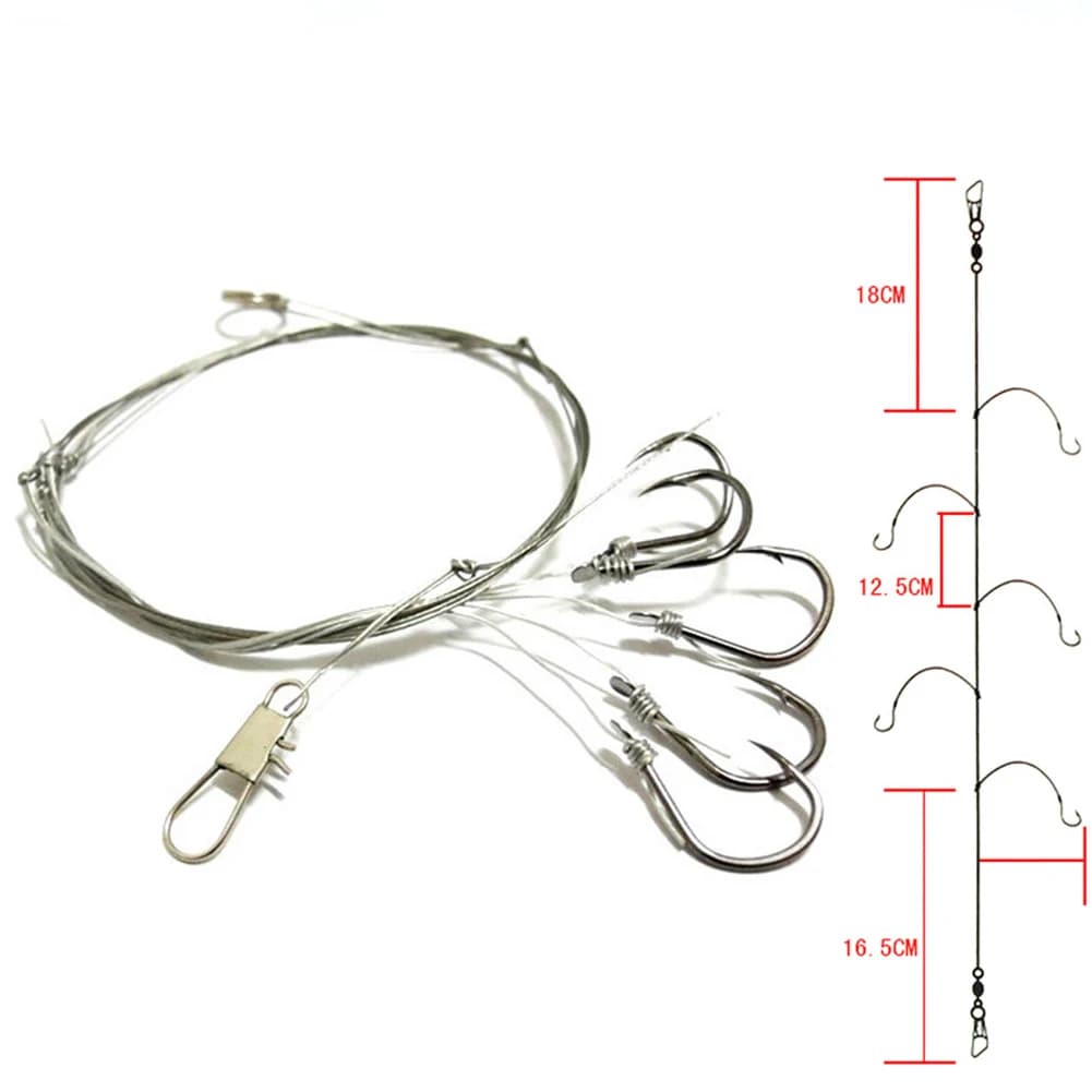 Hameçons acier carbone avec 5 petits hameçons montés sur bas de ligne pour pêche au vif et appâts