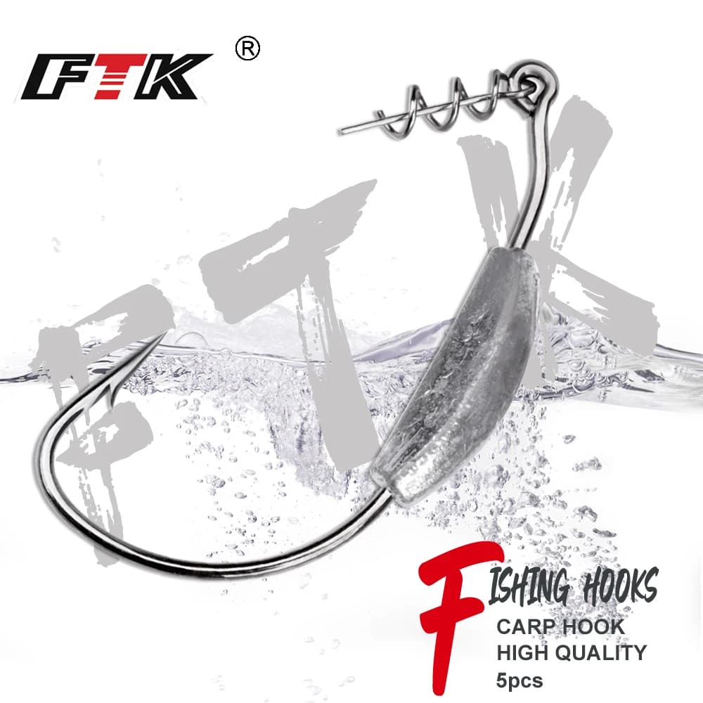 5 hameçons offset weighted crank 2g à 7g pour montage texas rig - Hameçons barbelés pour leurres souples