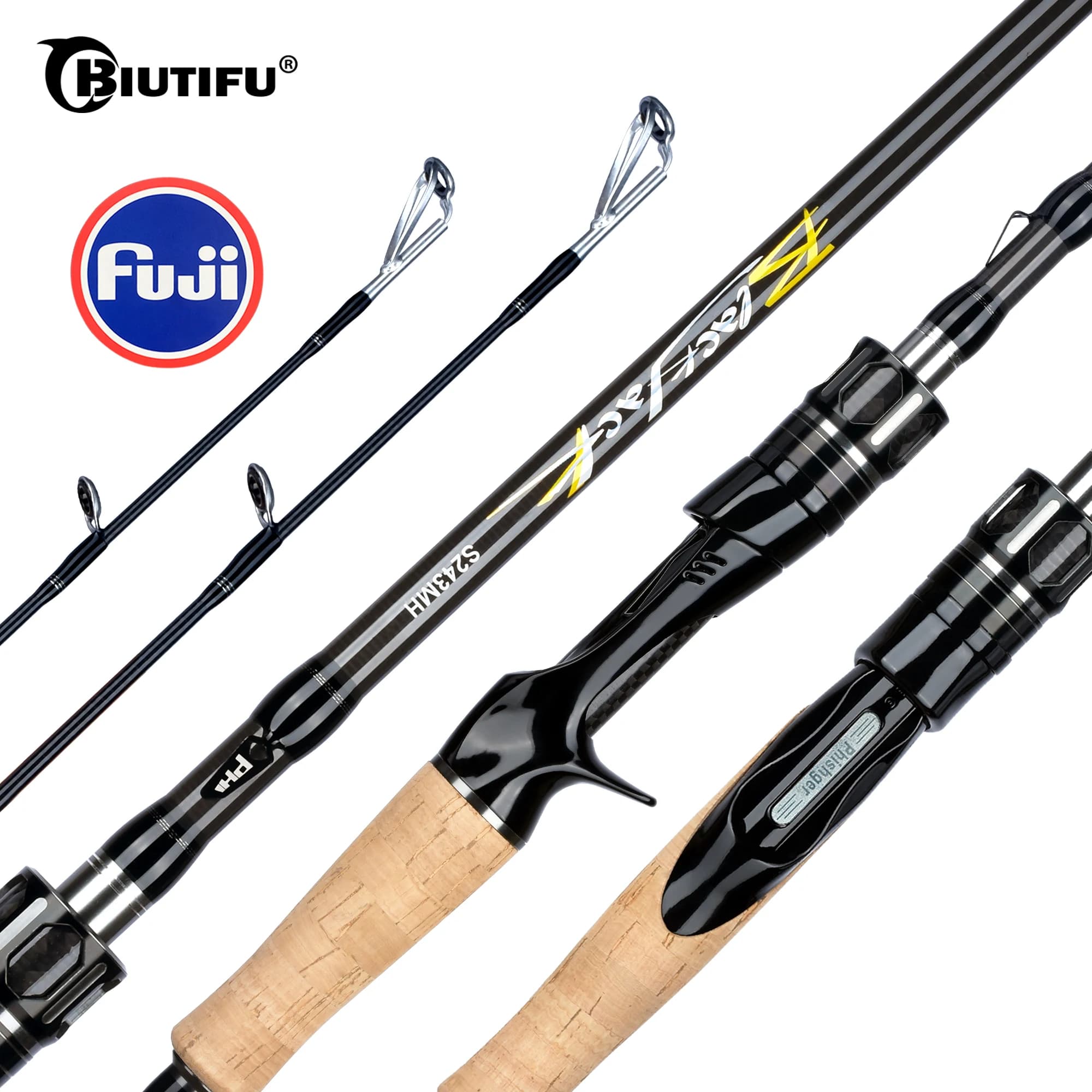 Canne à pêche spinning BIUTIFU T800 Carbon 2 brins ML/M/MH/H 5-80g pour voyage et pêche au leurre