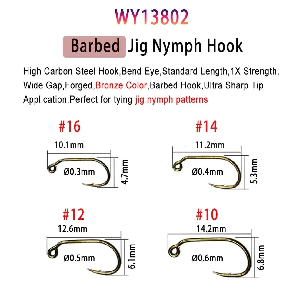 Lot de 50 hameçons Vampfly pour montage de mouches de pêche, nymphes, pupes et œufs, avec