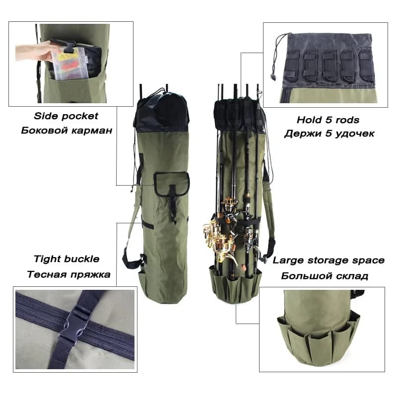 Sac de pêche Oxford cylindre pour canne et moulinet - Étui de transport professionnel pour matériel de pêche
