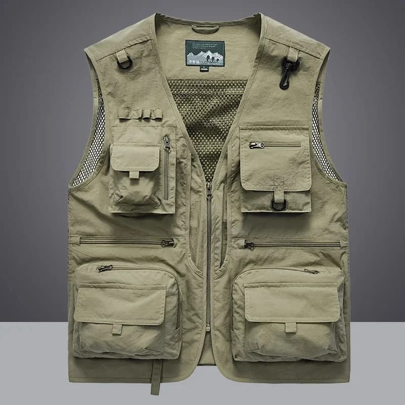 Veste sans manches pêche et randonnée été homme 7XL avec 14 poches cargo et mesh respirant
