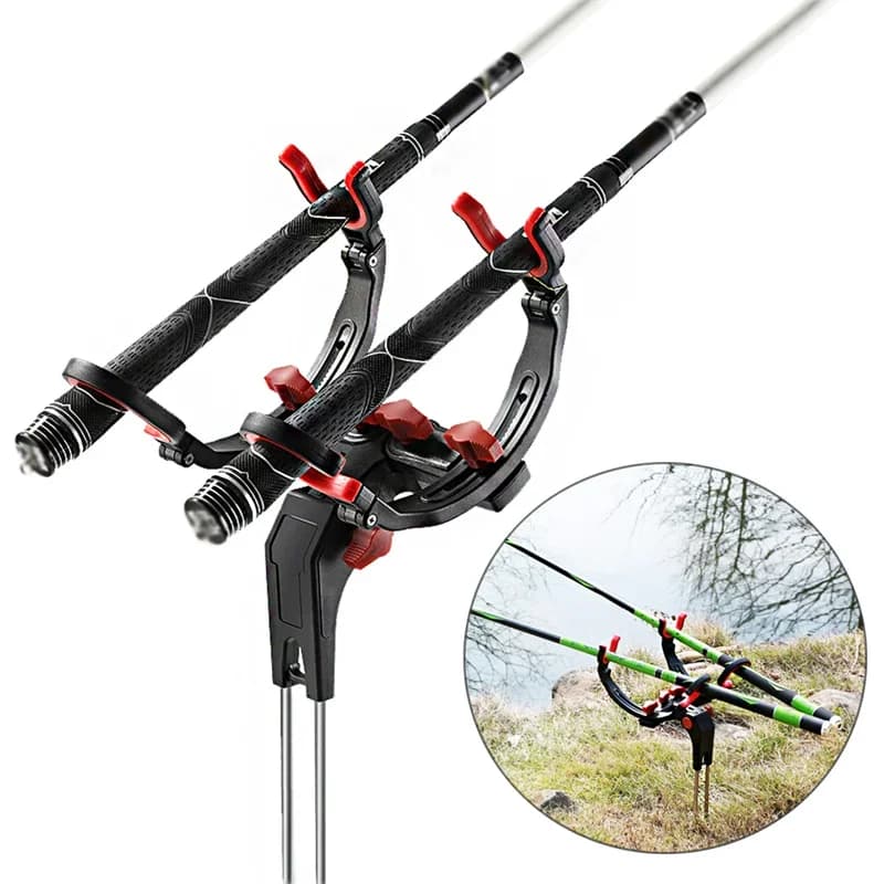 Support Canne Pêche Universel 360° Réglable - Support Simple/Double Pliable - Fixation Pôle Pêche - Accessoire