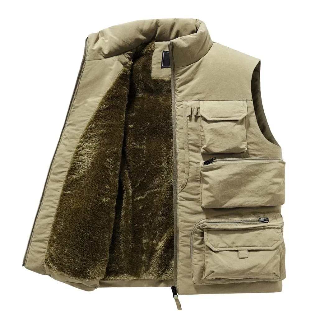 Veste sans manches chauffante hiver homme slim fit parka polaire avec poches windbreaker