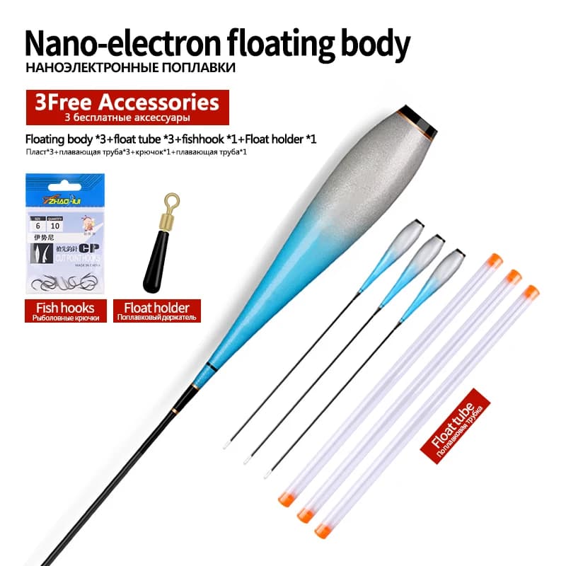 Kit pêche de nuit avec flotteurs lumineux nano, tubes, hameçons et repose-canne, sans pile CR425