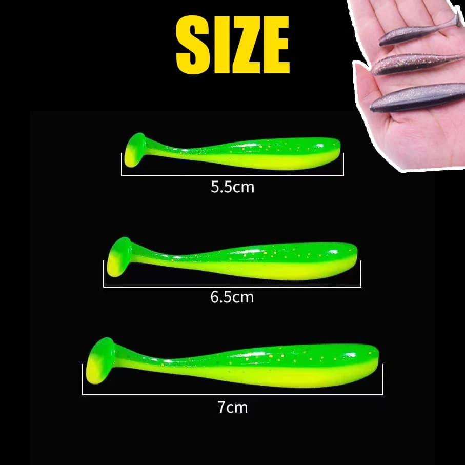 Set leurres souples 55-75mm avec queue ondulante pour pêche au bar et carpe - Appâts silicone haute qualité