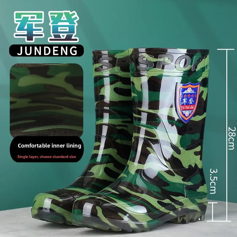 Bottes pluie camouflage hautes unisexes pêche travail antidérapantes caoutchouc