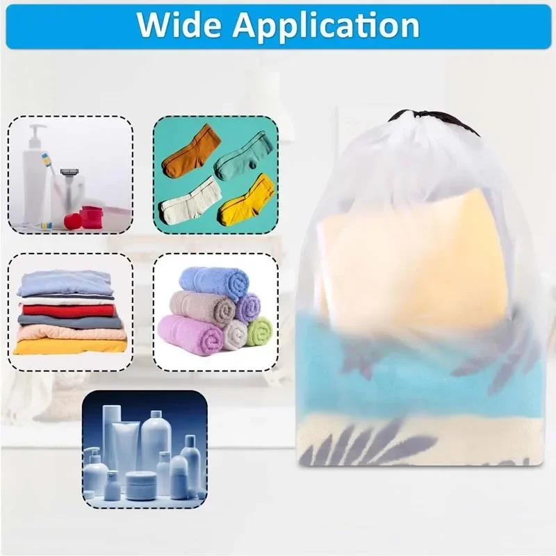 Set 5/10 sacs de rangement transparents à cordon pour voyage - Pochettes étanches cosmétiques accessoires