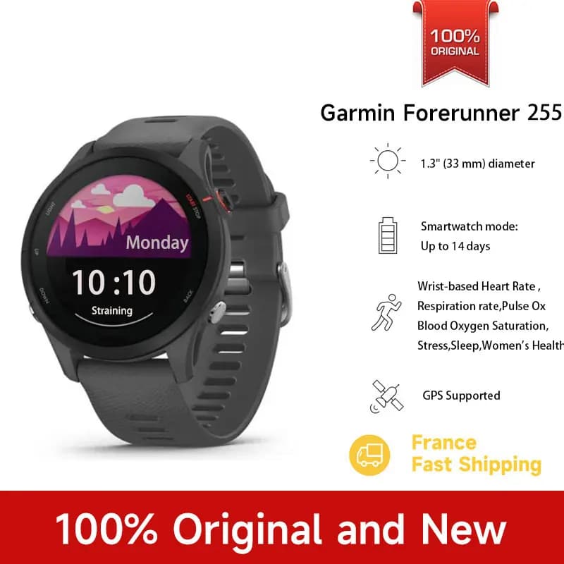 Montre sport Garmin Forerunner 255 - Autonomie 14 jours, écran couleur 1.3 pouce, étanche 5ATM, NFC Bluetooth