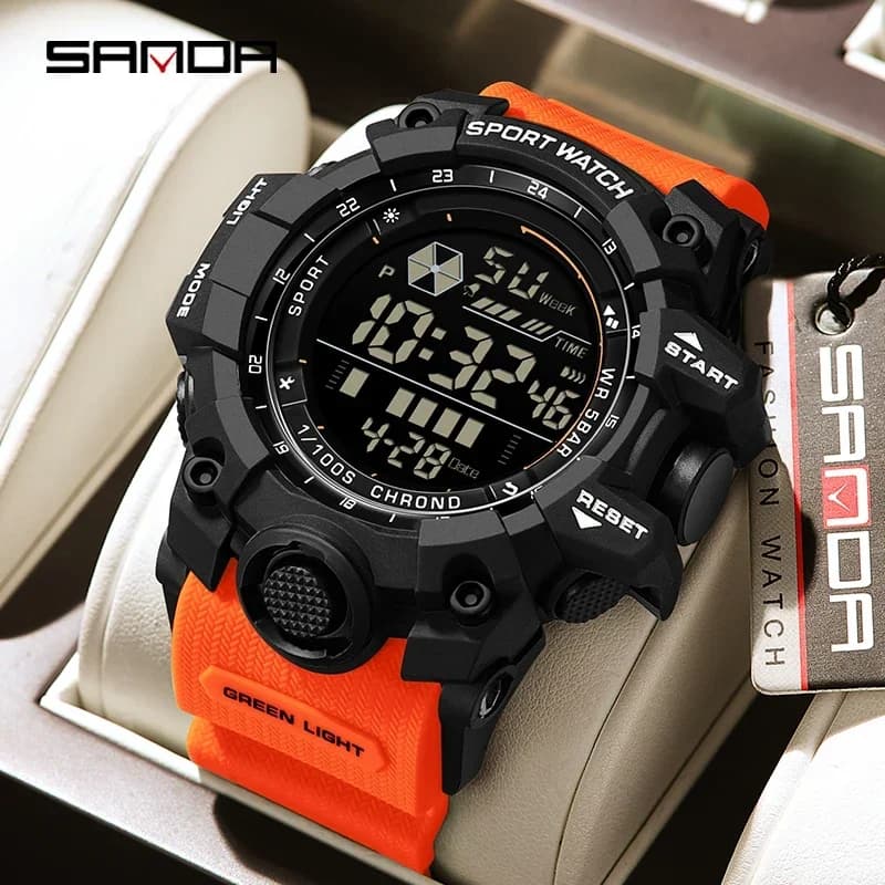 Montre homme sport extérieur étanche multifonction grand cadran numérique analogique LED
