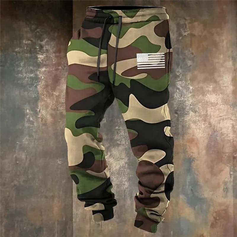 Pantalon sweat camouflage impression 3D pêche poches latérales cordon élastique sport street