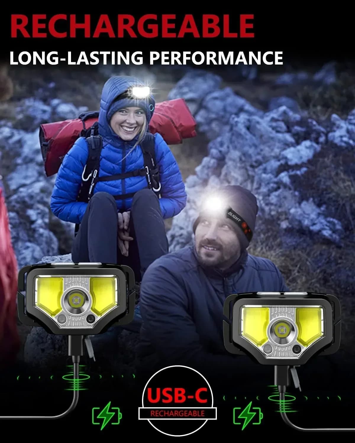 Frontale rechargeable 1200 lumen détecteur de mouvement pour pêche, running et cyclisme étanche