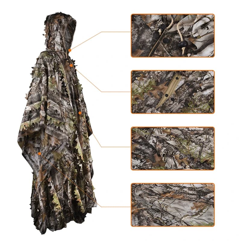 Tenue camouflage style cape chasse photo animalière - Vêtement bionique discrétion maximale pêche CS game