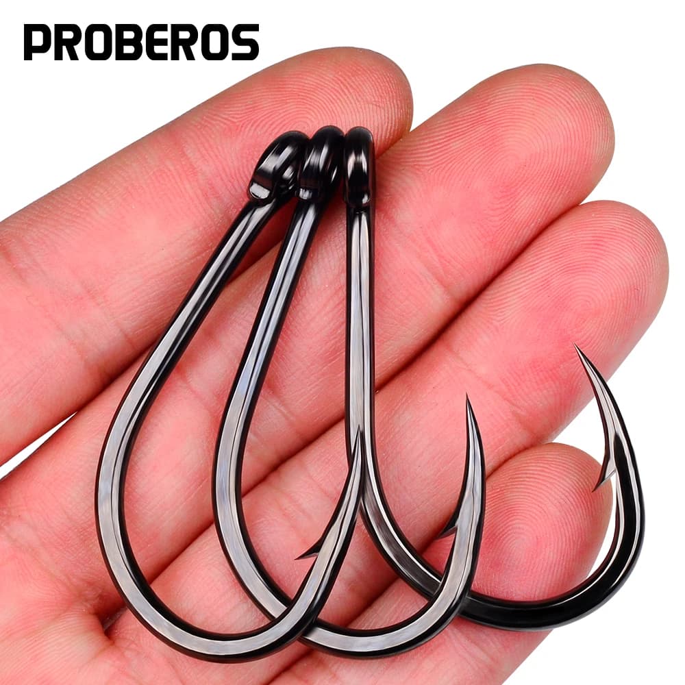 Lot de 50 hameçons pêche mer et eau douce PROBEROS acier carbone forte puissance 1/0 à 10/0
