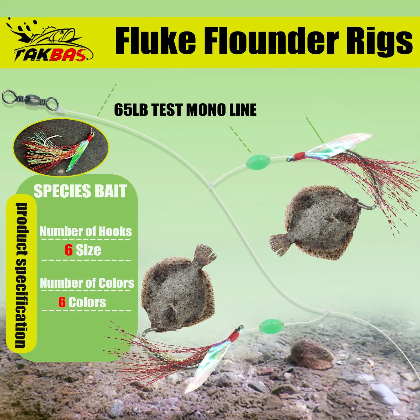 6 bas de ligne flasher appâts sabiki pêche surf saltwater 65LB hameçons circle TAKBAS