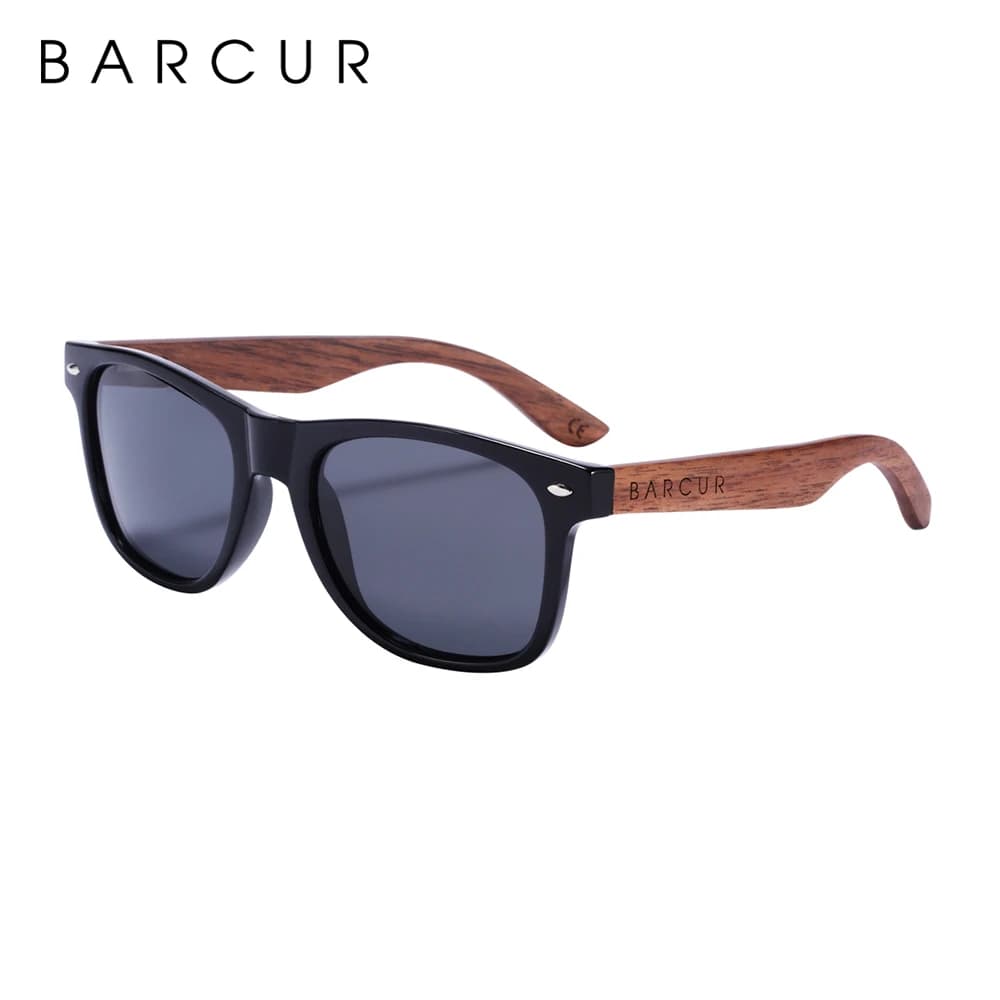 Lunettes de soleil bois noyer pêche - Cadre carré polarisé qualité premium UV400 avec étui