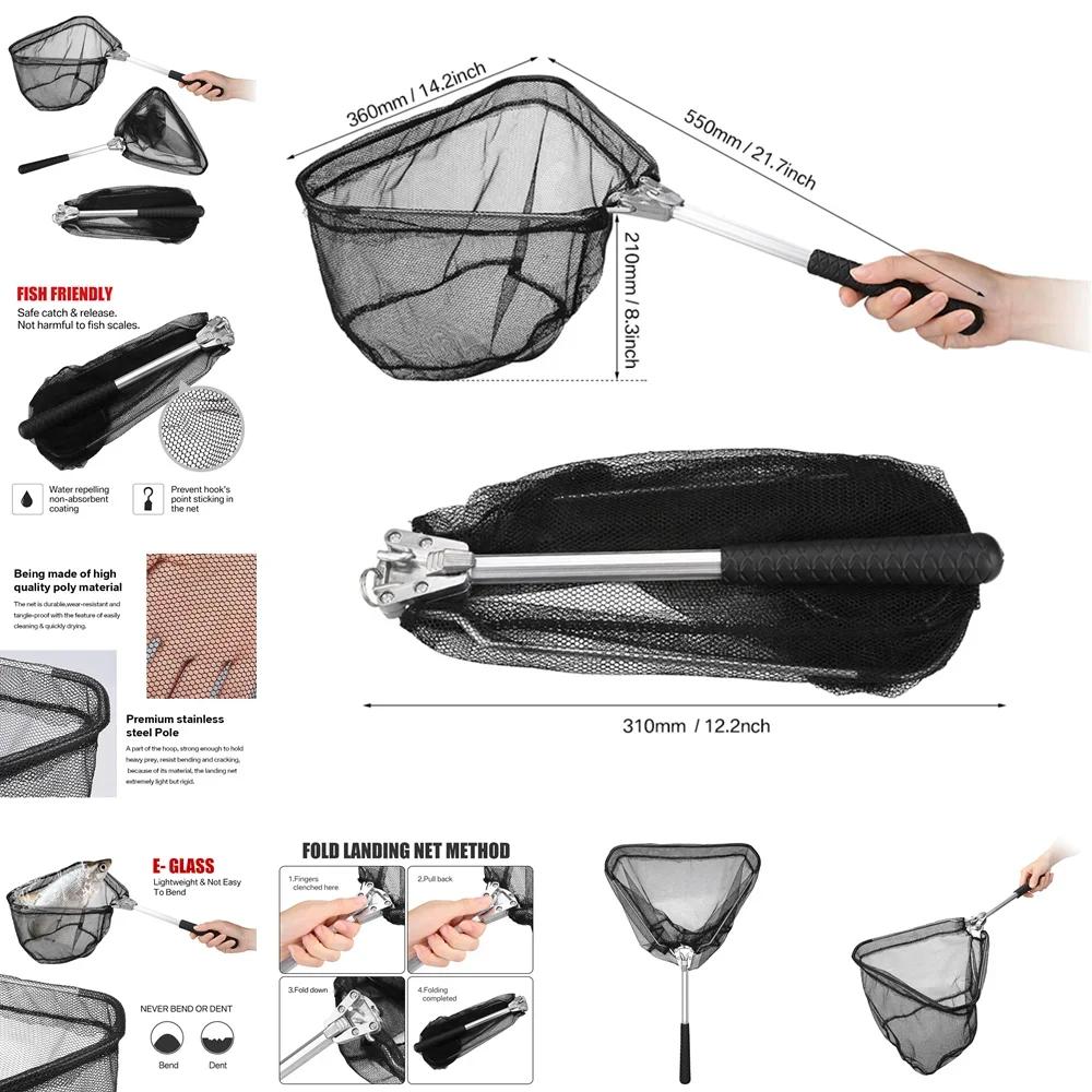 Filet de réception pêche à la mouche maille caoutchouc douce léger portable avec manche aluminium