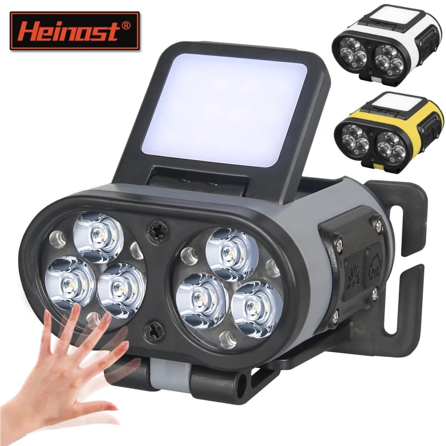 Lampe frontale LED intelligente avec capteur et clip rechargeable Type-C pour pêche - Affichage puissance