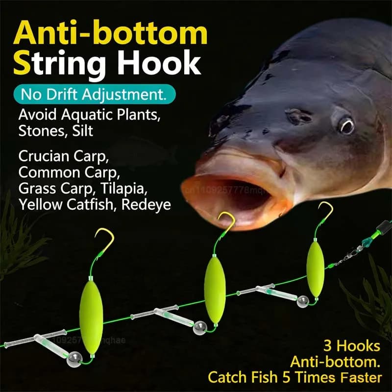 Rigs pêche carpe à 3 hameçons - Système suspension anti-fond - Tailles 3#-14# pour pêche précise