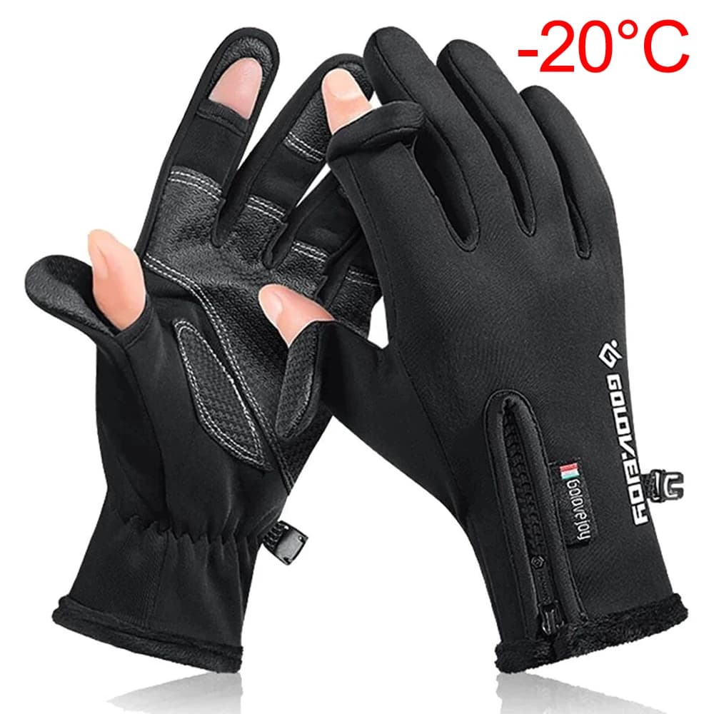 Gants de pêche hiver imperméables 2 doigts - Chauffants velours pour pêche par temps froid