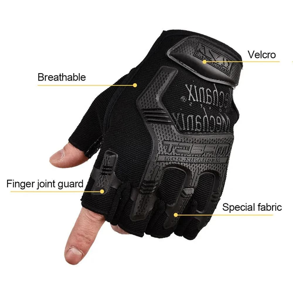 Gants tactiques coupe-vent hiver pêche chasse - mi-doigts écran tactile vélo protection main