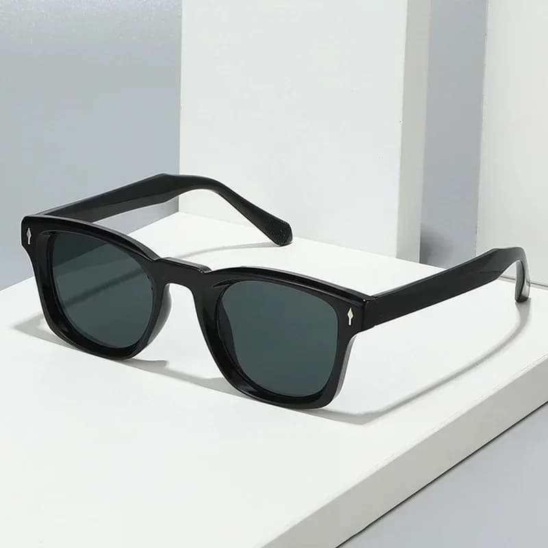 Lunettes carrées rétro rivets dégradé vert noir fashion UV400 femmes hommes pêche