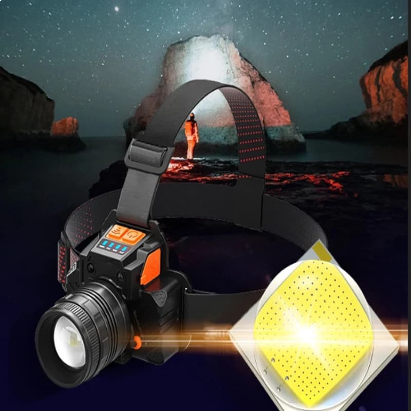 Lampe frontale LED super lumineuse 20W étanche rechargeable avec zoom pour pêche chasse camping