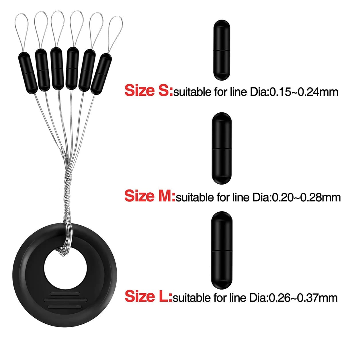 Stoppeur flotteur caoutchouc 6 en 1 plomb ovale cylindre noir tailles L M S pêche