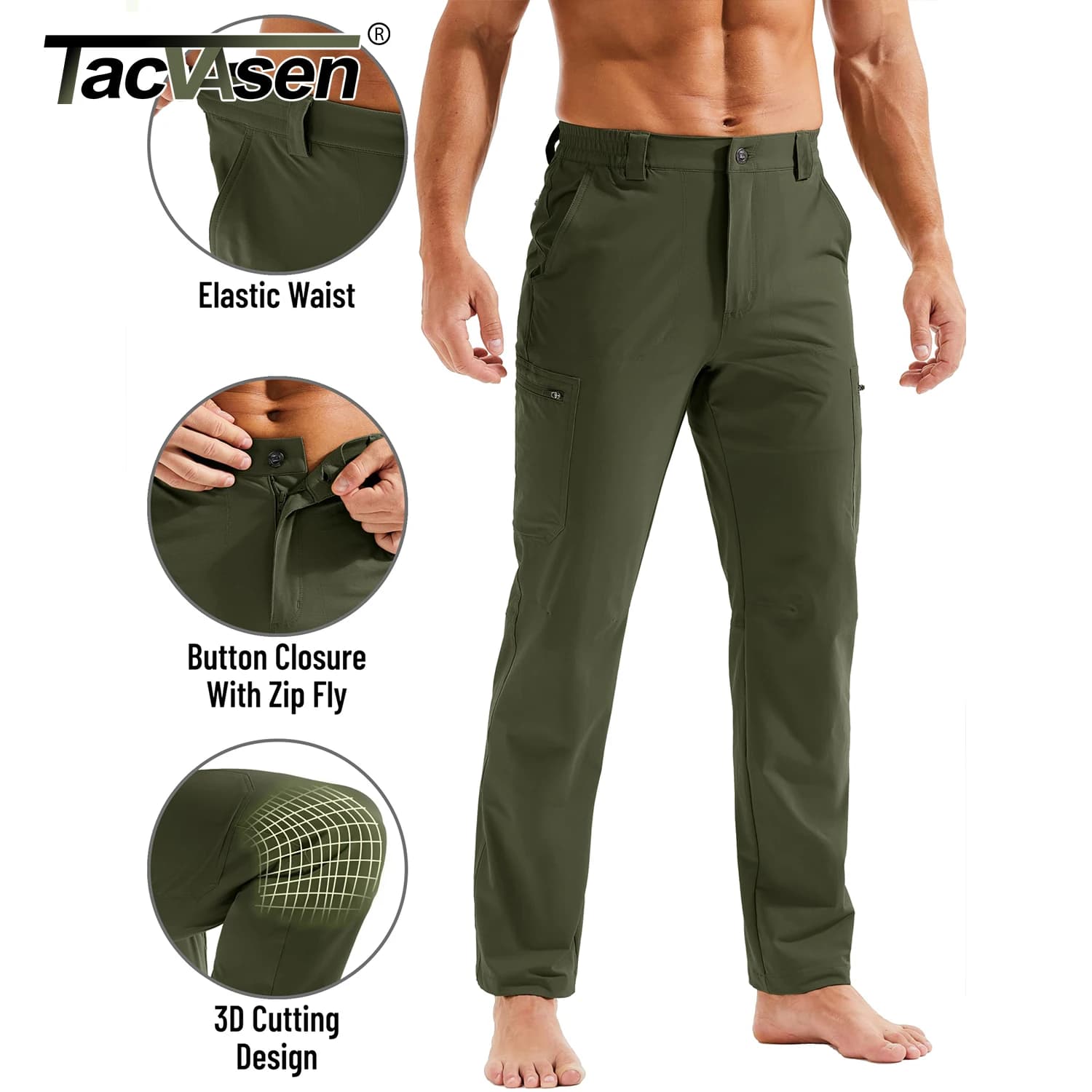 Pantalon de pêche homme TACVASEN léger respirant séchage rapide résistant à l'eau cargo stretch été