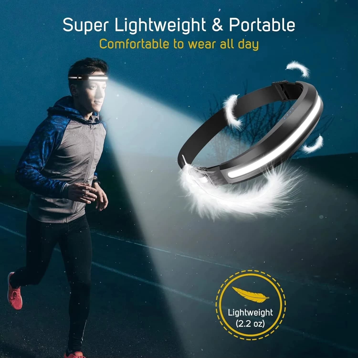 Lampe frontale COB portable lumière rouge et blanche rechargeable pêche camping travail