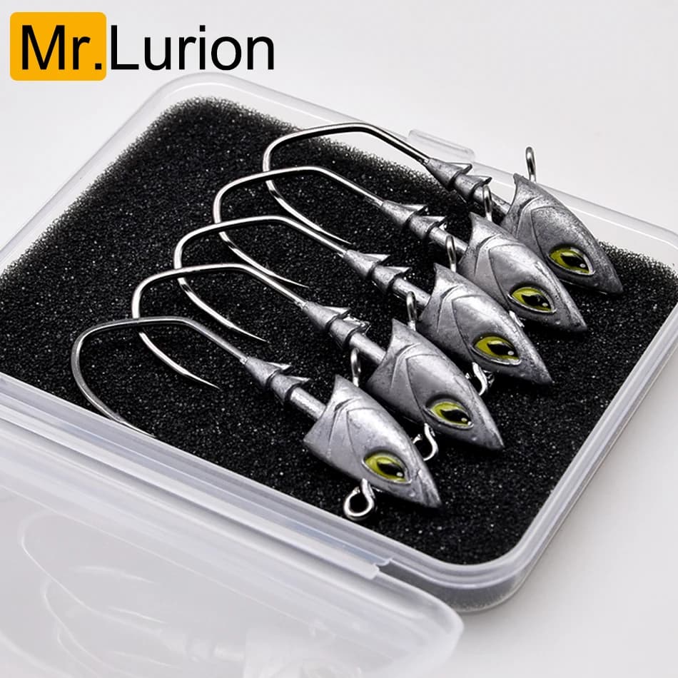 5 hameçons jigging tête triangle 14g à 42g avec yeux 3D - Matériel pêche mer gros poissons