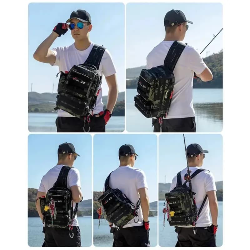 Sac à dos pêche avec porte-canne - Sac de rangement équipement pêche, camping et chasse