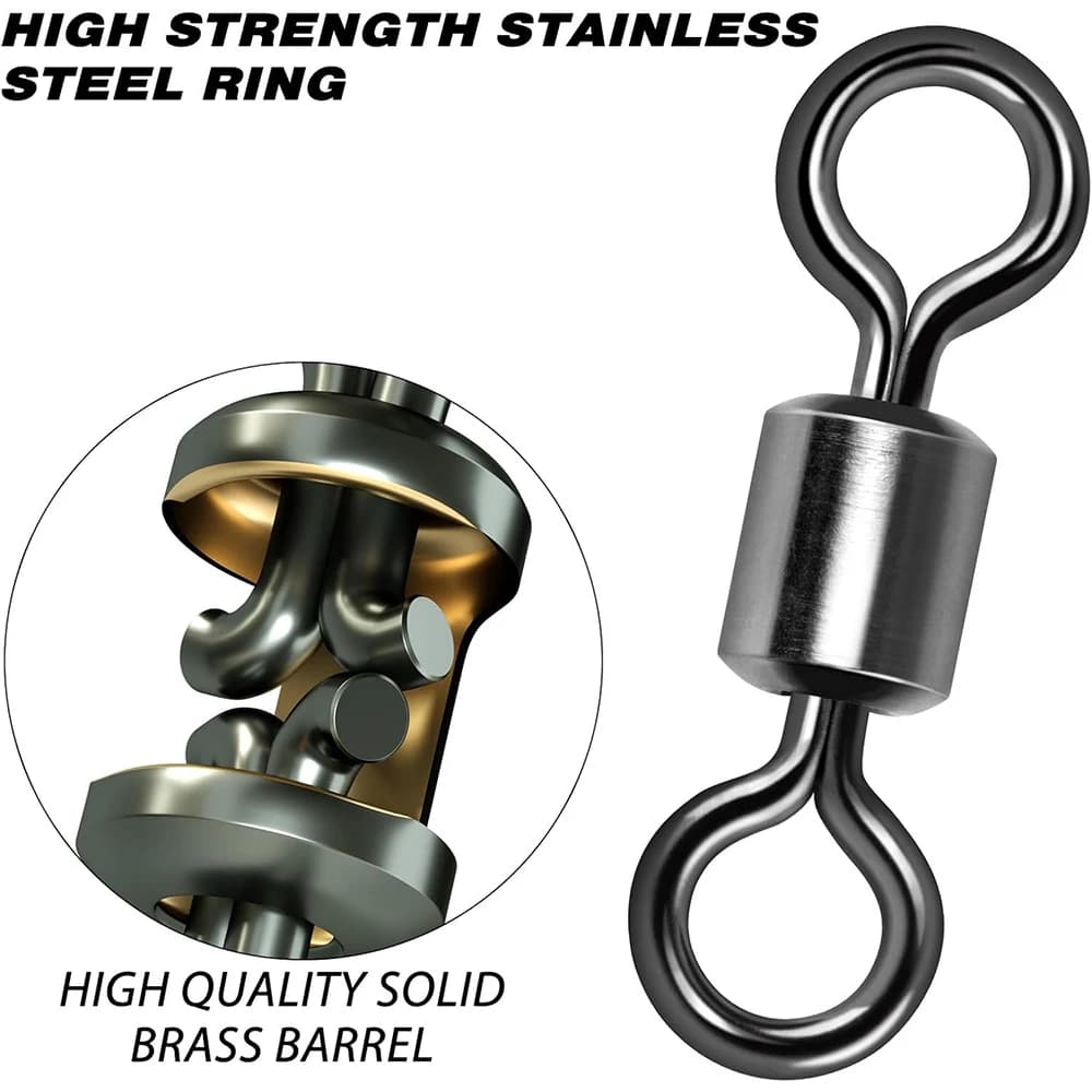 50 pcs Bearing Swivel Fishing Connector Stainless Steel Carp Snap Fishhook Lure 