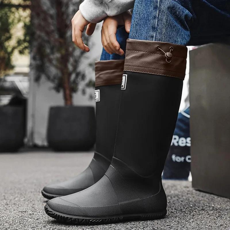 Bottes de pluie couple homme femme mode long tube caoutchouc anti-dérapant pêche extérieur