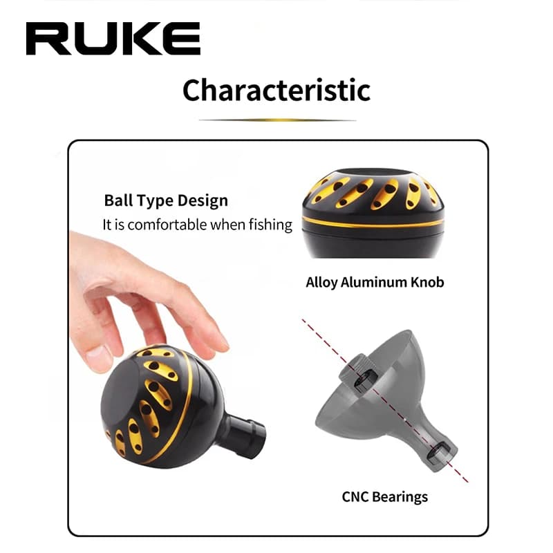 Poignée de moulinet Ruke pour Daiwa et Shimano - Knob 30mm avec 2 roulements et 4 rondelles - 14g