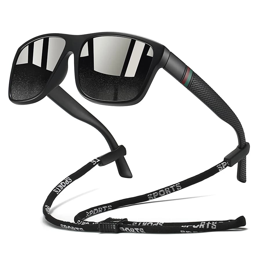 Lunettes carrées classiques avec chaîne pêche - Style tendance coloré léger pour conduite et activités extérieures