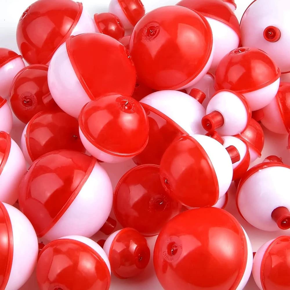 10 flotteurs coulissants ronds ABS rouge et blanc pêche avec bouton poussoir, accessoires montage pour la