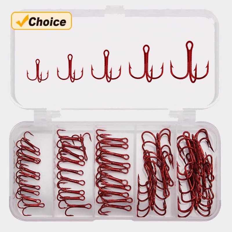 Hameçons triples acier carbone 2#-10# 50 pièces - Hameçons ancres rouges pour pêche mer