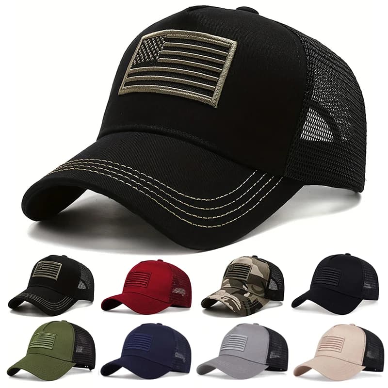 Casquette mesh drapeau USA été respirante - Chapeau pêche tactique unisexe hip hop