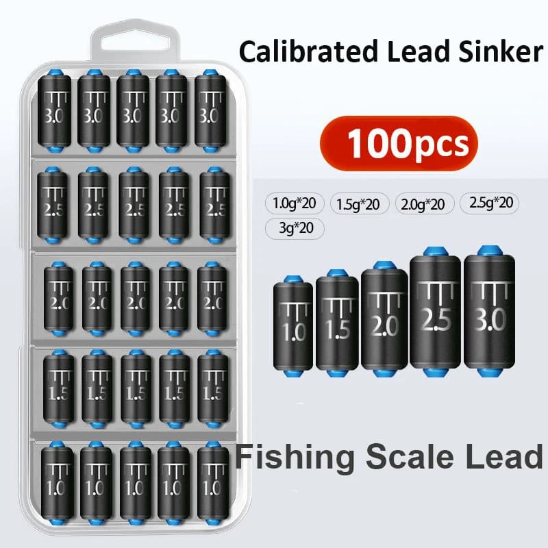 100 plombs de pêche plats avec échelle précise 1.0g à 3.0g pour lancer longue distance pêche extérieure